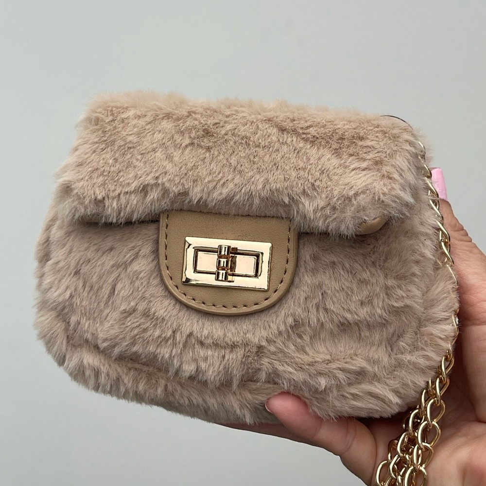 Faux Fur Tan Chain Bag